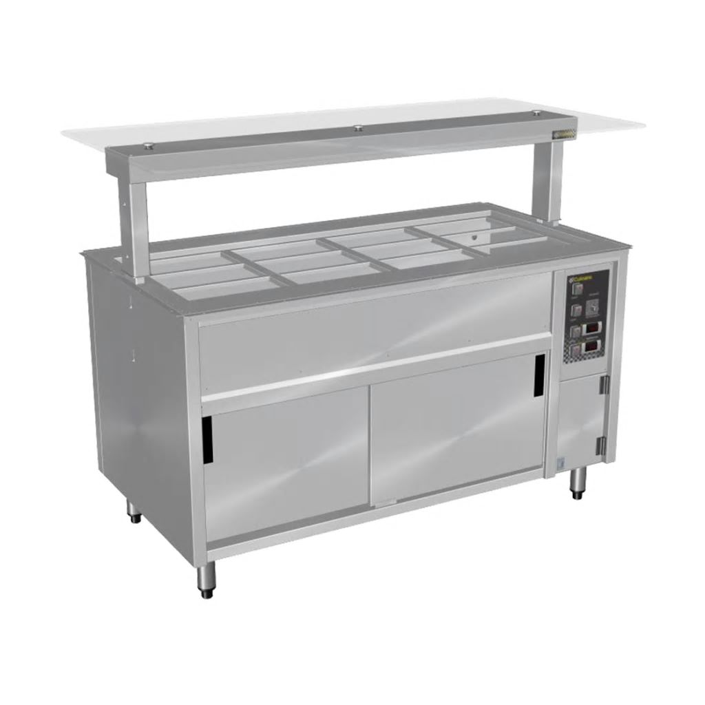 Culinaire Under Bench Counter Line Bain Marie Hot Cupboard With Flat Glass Gantry - Stainless Steel
