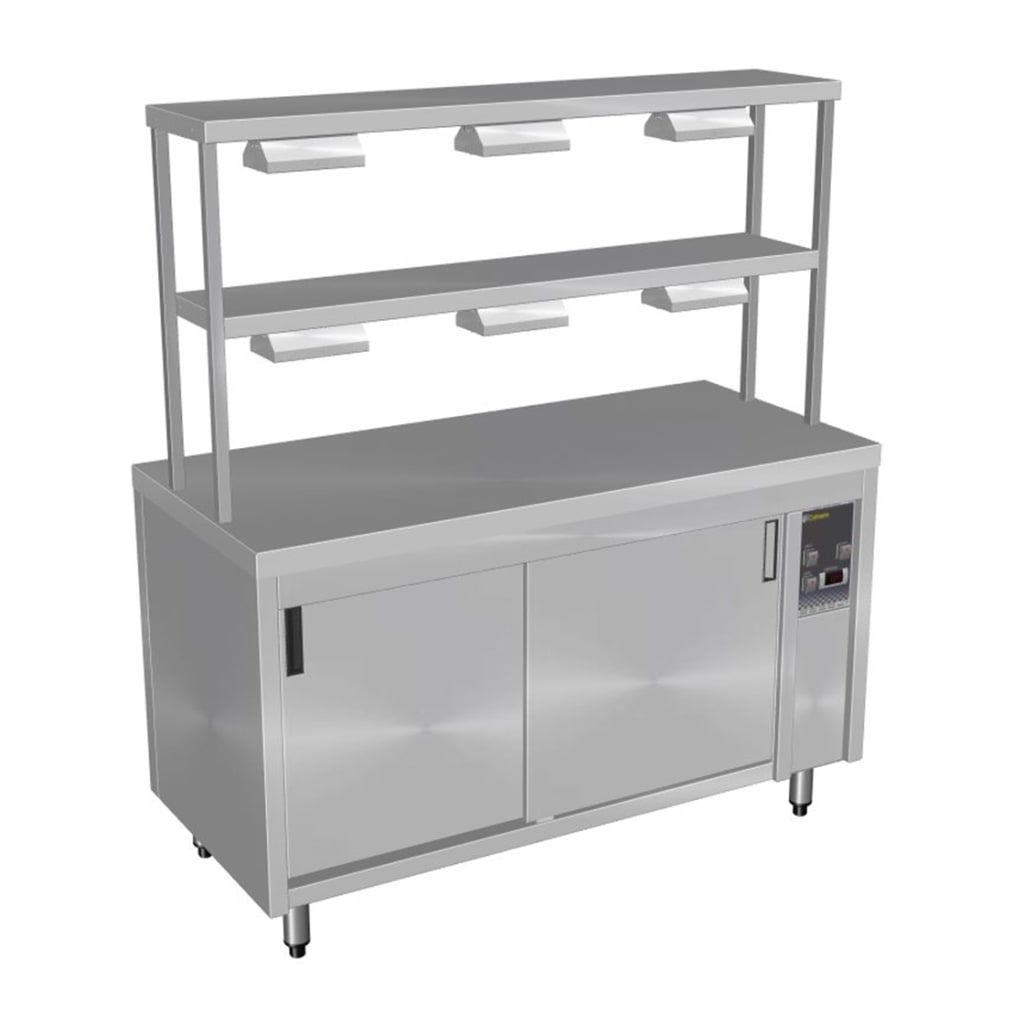 Culinaire Island Hot Cupboard with Double Gantry and Heat Lamps to Top & Bottom Shelves CH.HC.I.GDD.