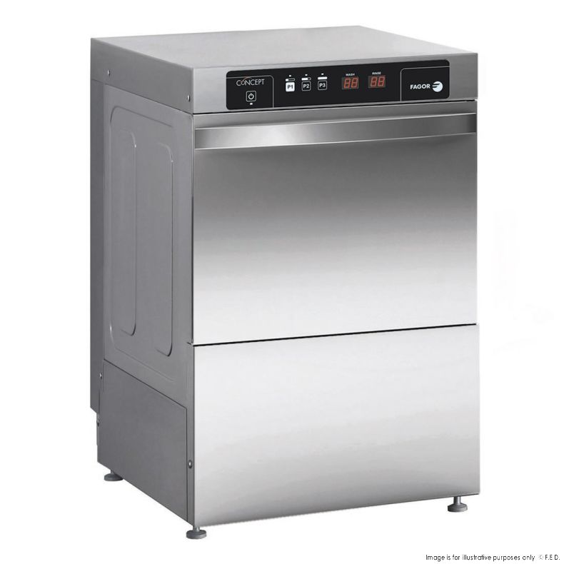 Ex-Showroom: Fagor EVO-CONCEPT glass washer with drain pump and detergent & rinse dispenser cold rinse - CO-402BDD-VIC1012