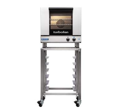 Turbofan E23M3 - Half Size Tray Manual Electric Convection Oven on a Stainless Steel Stand