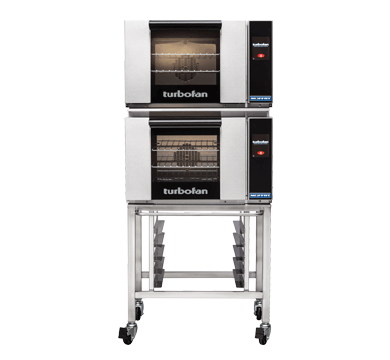 Turbofan E23T3/2 - Half Size Electric Convection Ovens Touch Screen Control Double Stacked on a Stainless Steel Base Stand