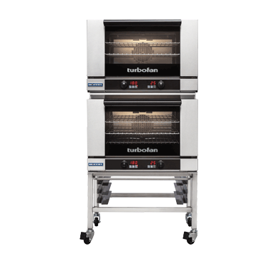 Turbofan E27D3/2C - Full Size Tray Digital Electric Convection Ovens Double Stacked on a Stainless Steel Base Stand