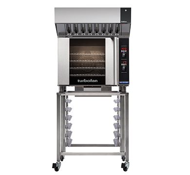 Turbofan E31D4 - Full Size Tray Digital Electric Convection Oven with Halton Ventless Hood on a Stainless Steel Stand