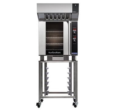 Turbofan E32D4 - Full Size Tray Digital Electric Convection Oven with Halton Ventless Hood on a Stainless Steel Stand