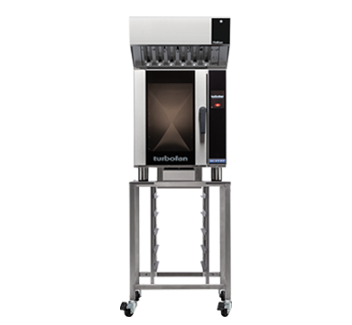 Turbofan E33T5 - Full Size Tray Touch Screen Electric Convection Oven with Halton Ventless Hood on a Stainless Steel Stand