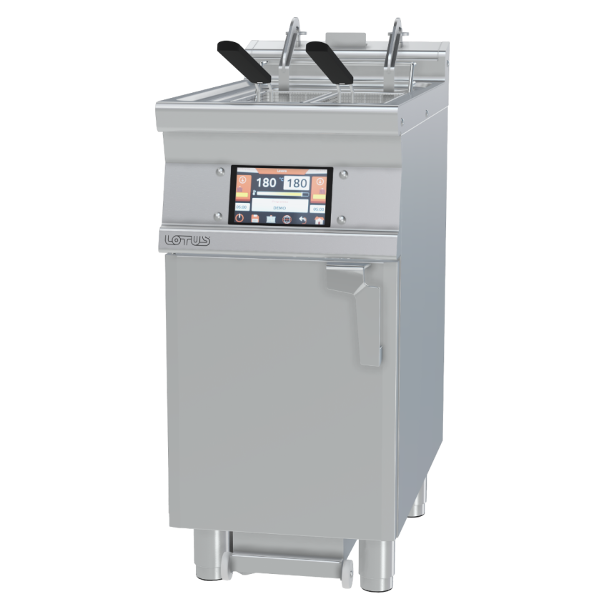 Lotus F18-74ETDPS Electric 18L Programmable Single Tank Fryer with Auto Oil Filtration | Auto Basket Lifters