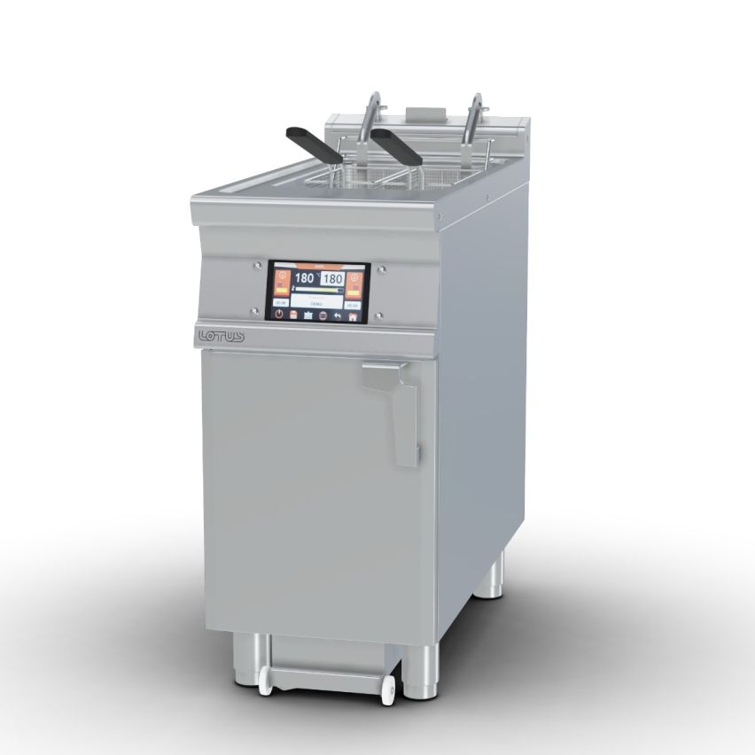 Lotus F18-94ETDPS Electric 18L Programmable Single Tank Fryer with Auto Oil Filtration | Auto Basket Lifters