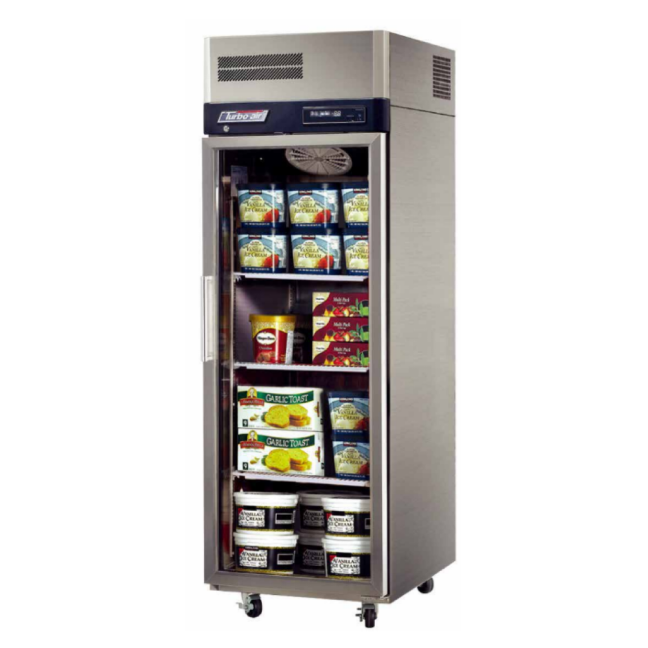 Turbo Air KF25-1G-N Upright Freezer – 1 Glass Door, Top Mount, Self-Cleaning Condenser, On Castors