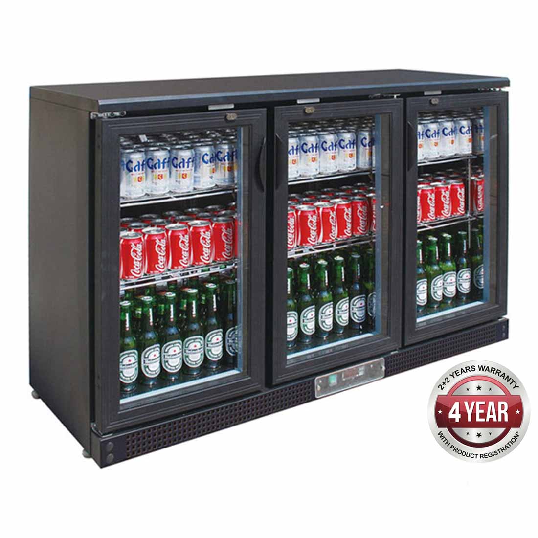 Thermaster 320L Three Hinged Door Back Bar Fridge