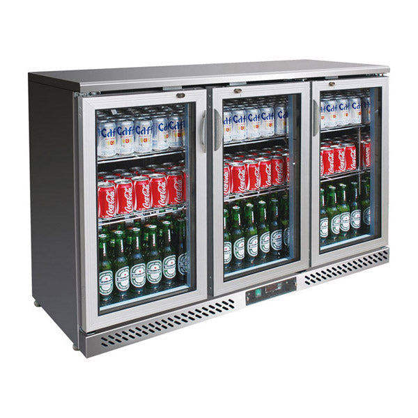 Thermaster 320L Stainless Steel Three Hinged Door Back Bar Fridge