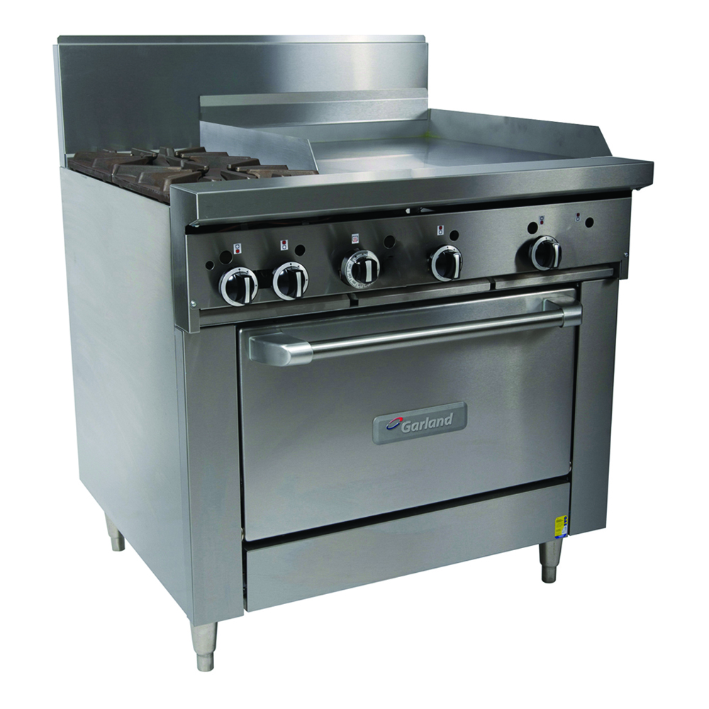 GF36-2G24R-NG - Garland Restaurant Range 900mm Wide 2 Burner 600mm Griddle w Oven Nat Gas