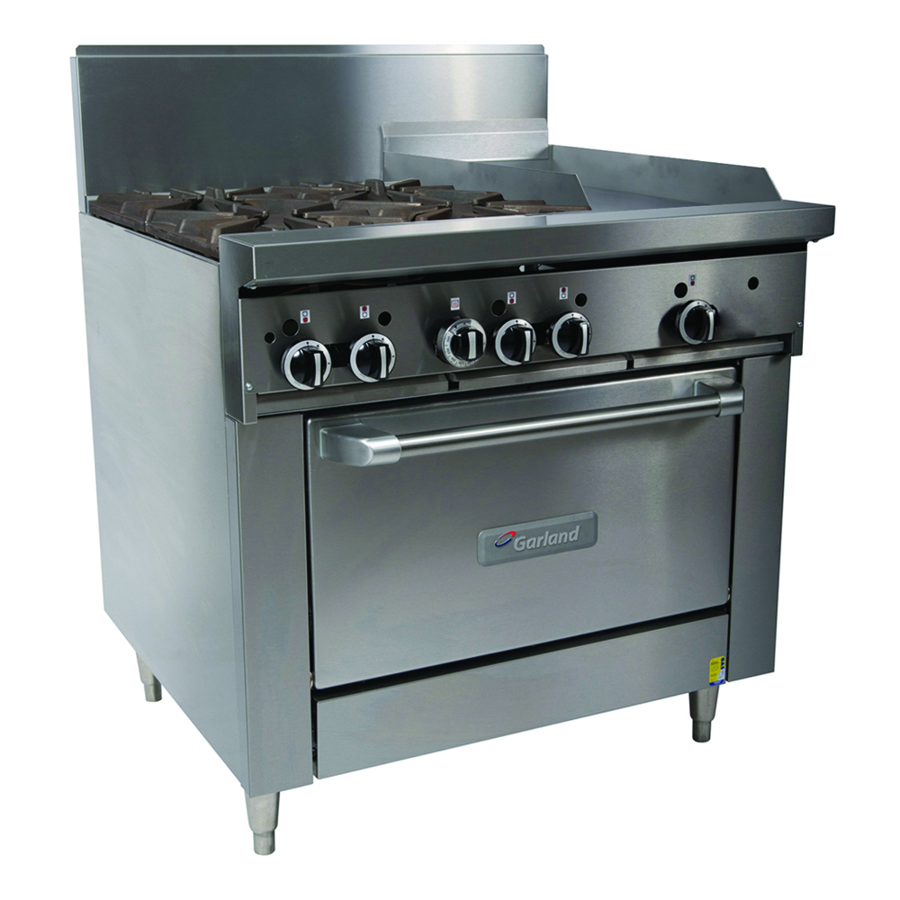 GF36-4G12R-NG - Garland Restaurant Range 900mm Wide 4 Burner 300mm Griddle w Oven Nat Gas