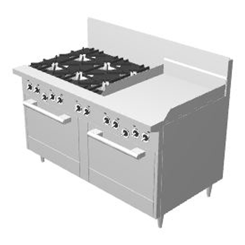 GF60-6G24RR-NG - Garland Restaurant Range 1500mm Wide 6 Burner 600mm Griddle w 2 Ovens NG