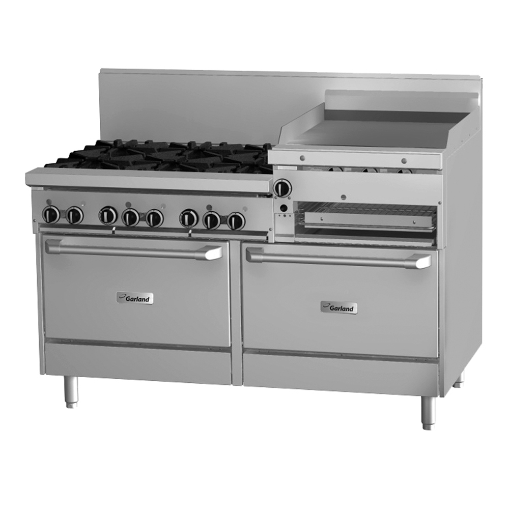 GF60-6R24RR-LP - Garland Restaurant Range 1500mm w 6 Bnr 600mm Raised Grill w Salam 2 Ovens LP