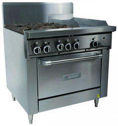 GFE36-4G12C-LP - Garland Restaurant Range 900mm Wd 4 Burner 300mm Griddle Convection Oven Propane