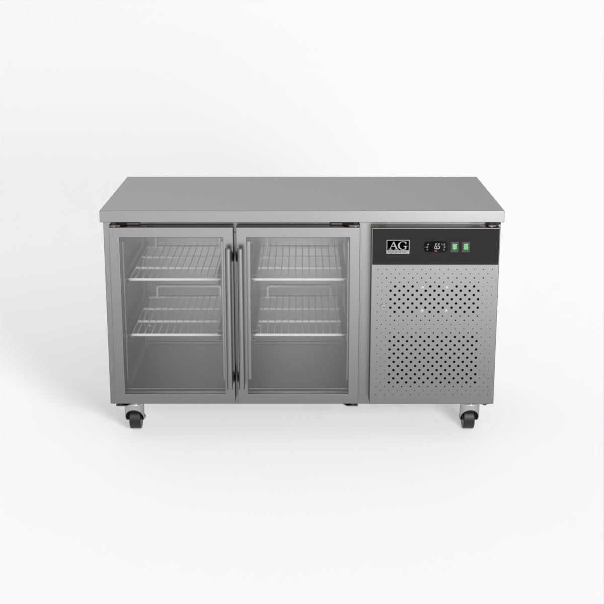 Two Door Commercial Glass Door Worktop / Under Bench Display Fridge 700mm Depth