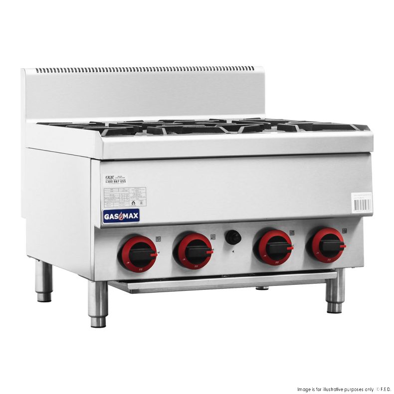 Gasmax Benchtop Natural Gas 4 Burner Cooktop w/ Splashback - JUS-TR-4