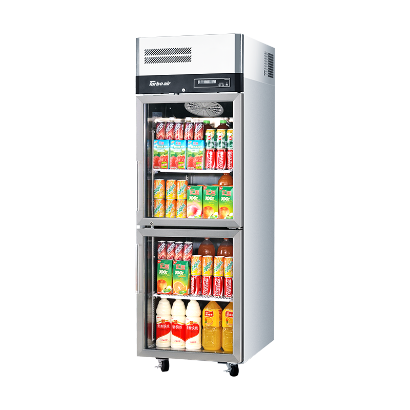Turbo Air KF25-2G-N Upright Freezer – 2 Half Glass Doors, Top Mount, Self-Cleaning Condenser, On Castors