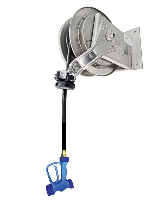 KHR-1035-OSS-Y722 Yellow Tapware Heavy Duty Hose Reel – Stainless Steel Construction – 11m Hose with Y722 Spray Gun – NOW JETSTREAM