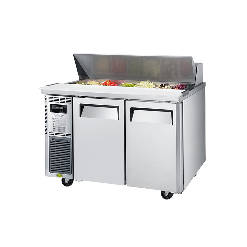 Turbo Air KHR12-2-N Undercounter Salad Prep Refrigerator – 2 Doors, Hood/Lid, Chill Air Over Pans, Front Breathing, Self-Cleaning Condenser