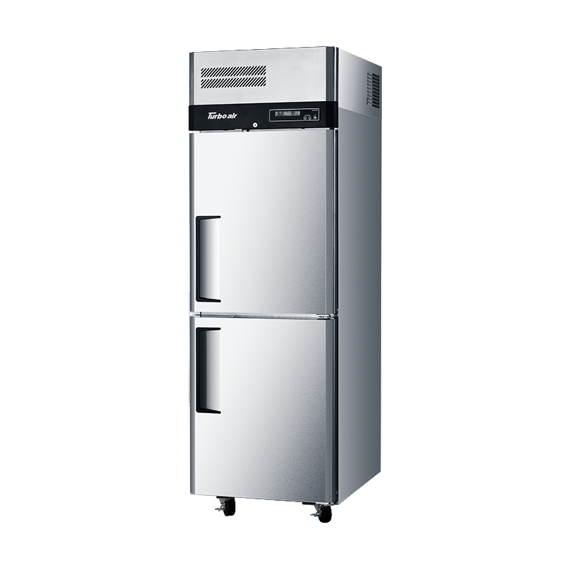 Turbo Air KR25-2-N Upright Refrigerator – 2 Half Solid Doors, Top Mount, Self-Cleaning Condenser, On Castors