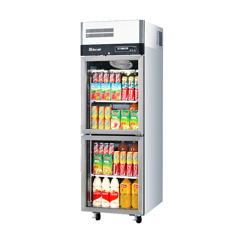 Turbo Air KR25-2G-N Upright Refrigerator – 2 Half Glass Doors, Top Mount, Self-Cleaning Condenser, On Castors