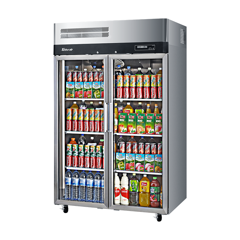 Turbo Air KR45-2G-N Upright Refrigerator – 2 Glass Doors, Top Mount, Self-Cleaning Condenser, On Castors