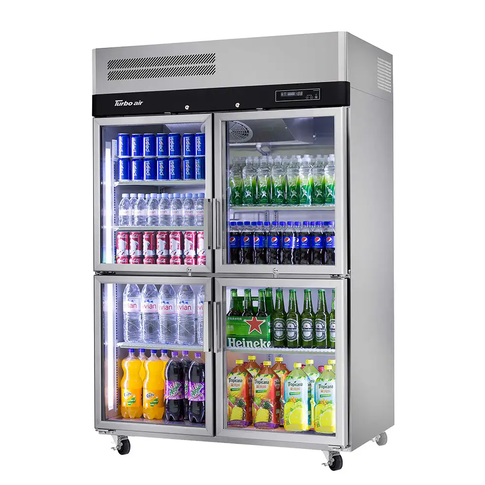 Turbo Air KR45-4G-N Upright Refrigerator – 4 Half Glass Doors, Top Mount, Self-Cleaning Condenser, On Castors