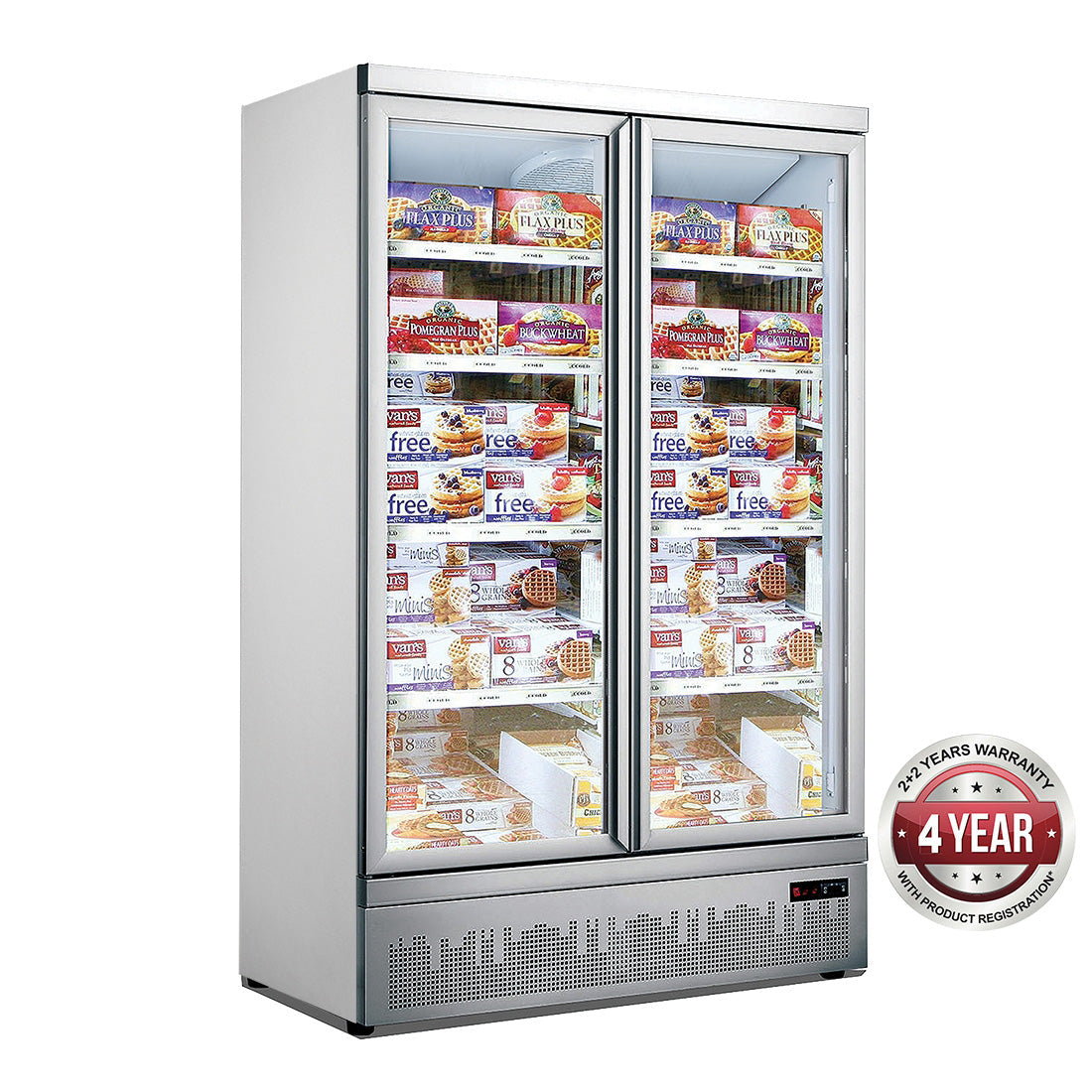 Thermaster 1000L Double Glass Door Supermarket Freezer Bottom Mounted