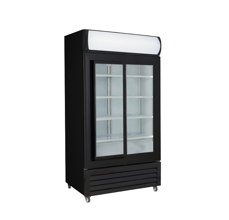 Thermaster 1000L Two Sliding Glass Door Colourbond Upright Drink Fridge Black LG-1000SDBP