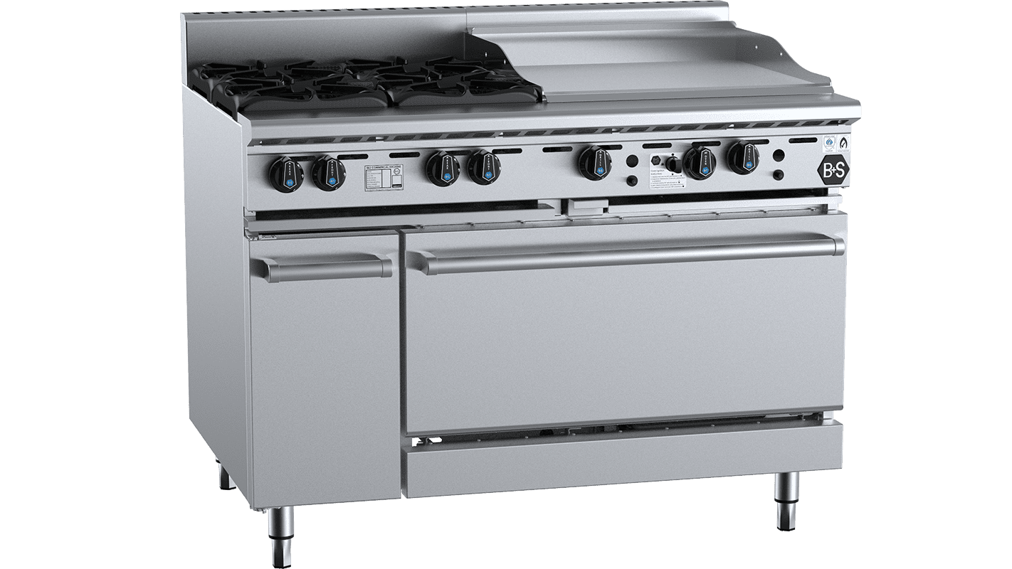 B&S BLACK OV-SB4-GRP6 Oven With 4 Open Burner 600mm Grill Plate