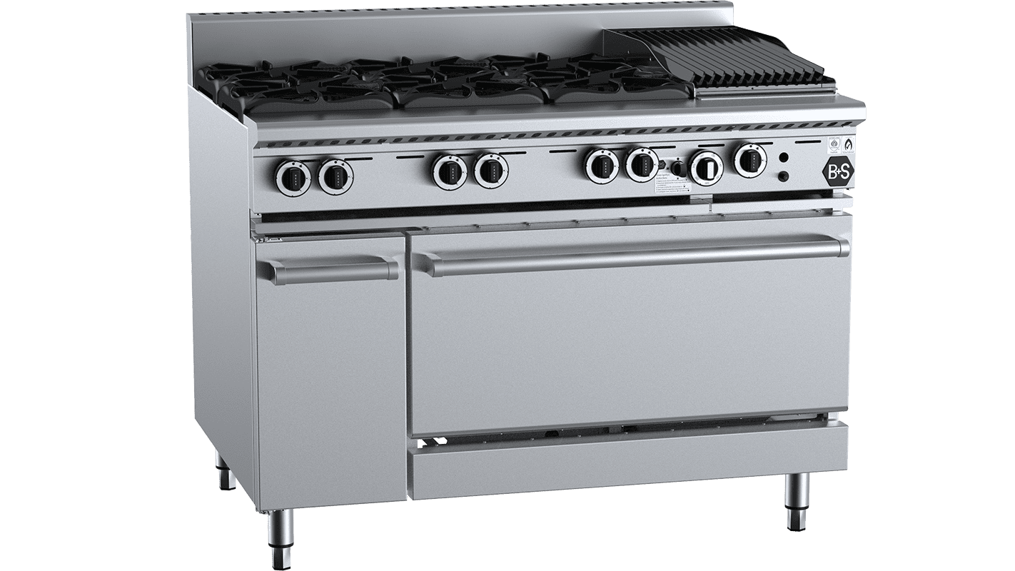 B+S Black OV-SB6-CBR3 - Oven w/ 6 Burners 300mm Char Broiler