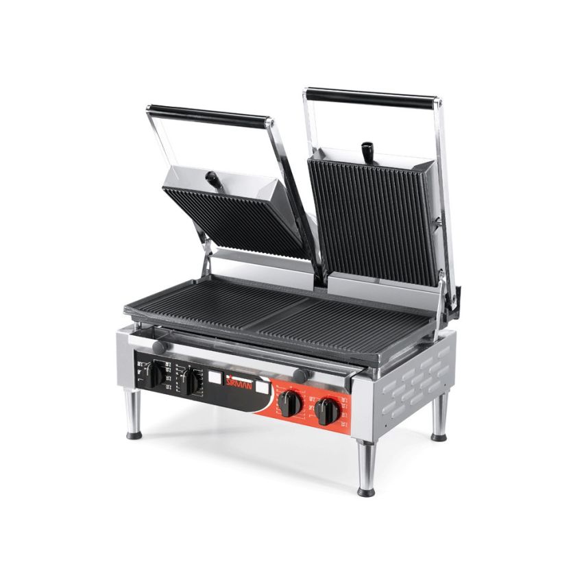 Sirman PD Power RR-RR Cast Iron Double-Head Sandwich Grill with Ribbed Top and Bottom - 34A5331103SI