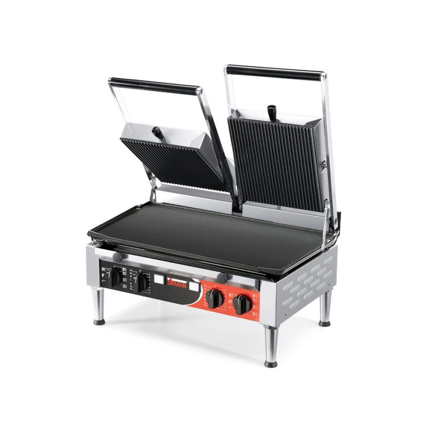 Sirman PD Power LR-LR Cast Iron Double-Head Sandwich Grill with Ribbed Tops - Smooth Bottom - 34A5661103SI