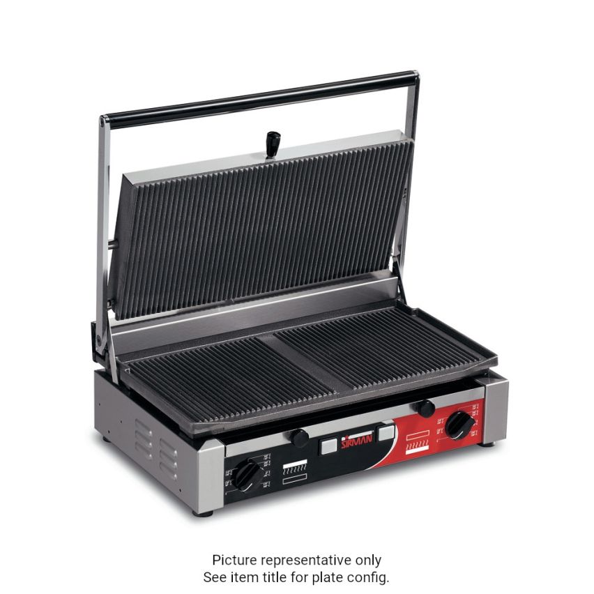 Sirman PDC RR-RR Cast Iron XL Single Head Sandwich Grill with Ribbed Top and Bottom - 34A4331002SI
