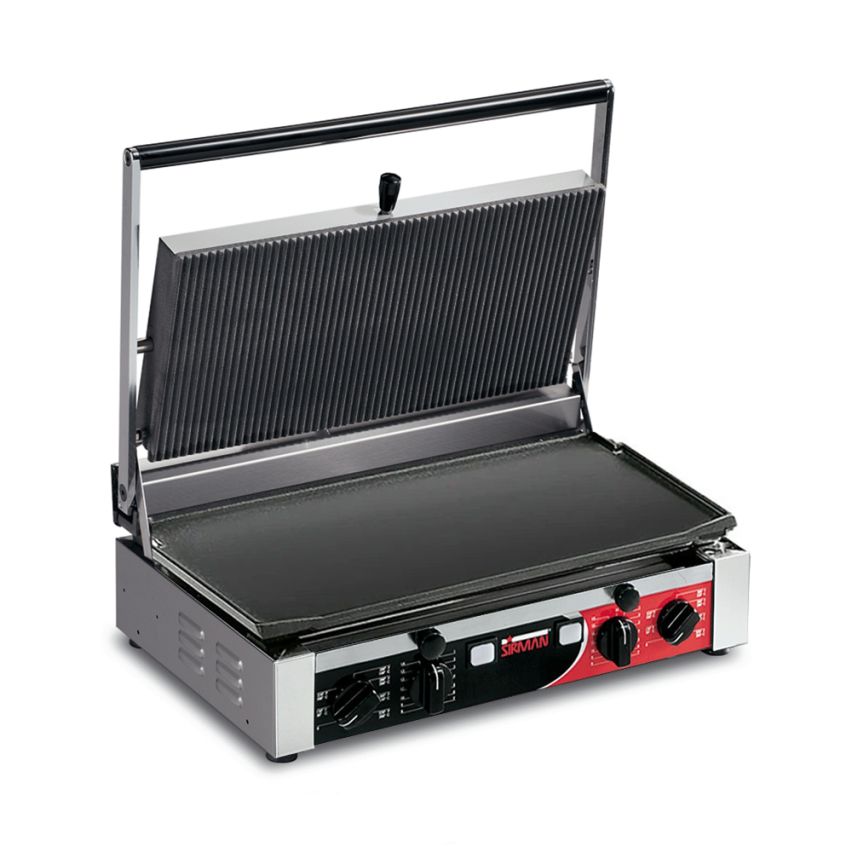 Sirman PDC LR-LR Cast Iron XL Single Head Sandwich Grill with Ribbed Top - Smooth Bottom - 34A4661002SI