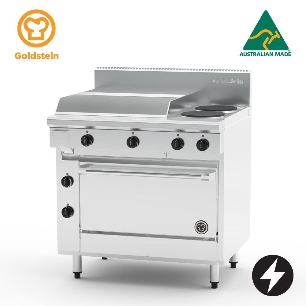 Goldstein PE24G2S28-X Electric Oven Range, 2 Solid Plates, 605mm Griddle, Static Oven