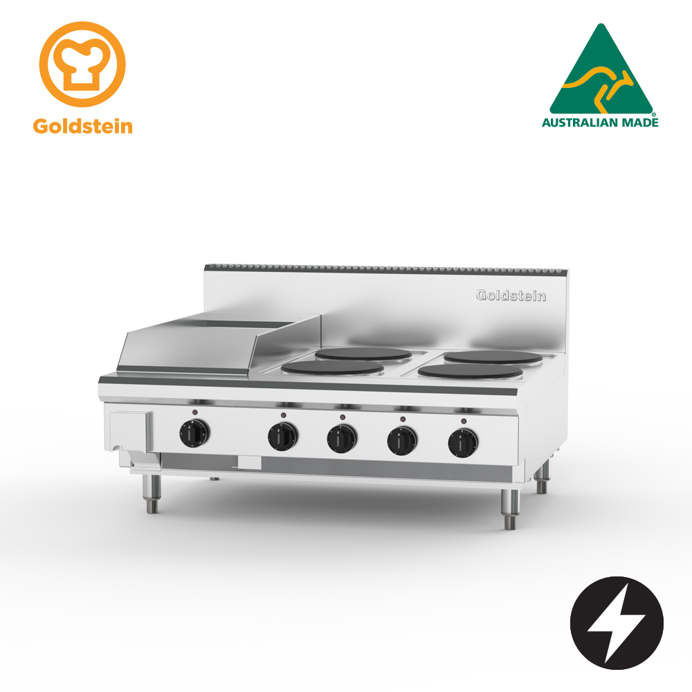 Goldstein PEB12G4S-X Electric Cooktop, 4 Solid Plates & 289mm Griddle