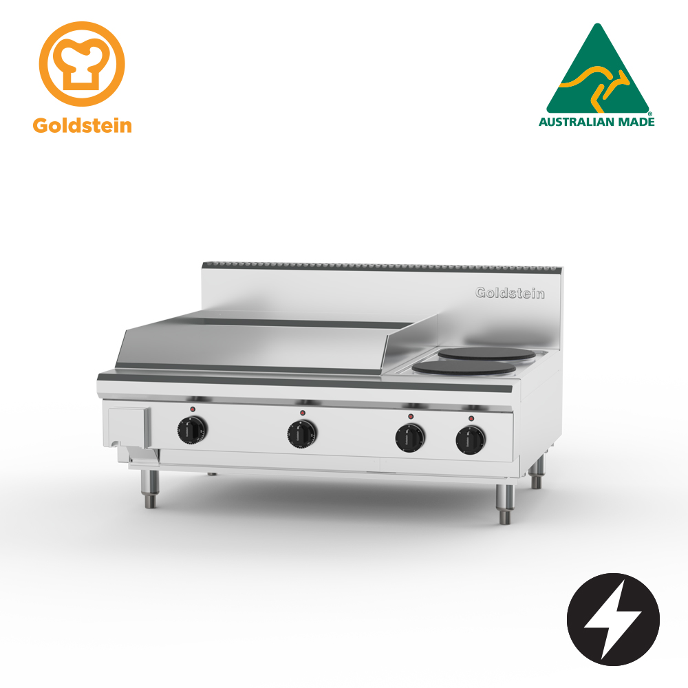 Goldstein PEB24G2S-X Electric Cooktop, 2 Solid Plates & 605mm Griddle