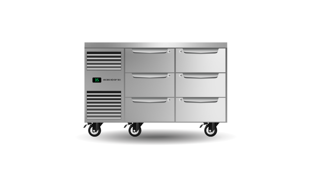 Skope Six Drawer, Two Bay, Underbench GN 1/1 Fridge STAINLESS STEEL