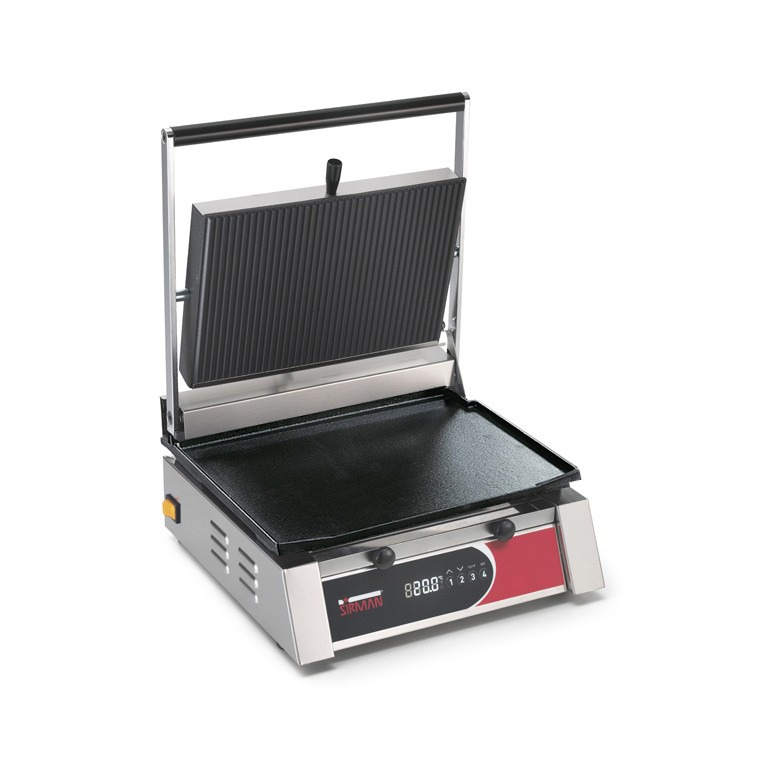 Sirman Digigrill M LR Cast Iron Single Head Sandwich Grill with Smooth Bottom | Ribbed Top - 34D2601102SI