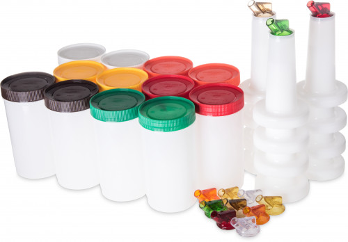 PS601N00 Carlisle STORE N POUR® Bar Service Kit with Colour co-ordinated spouts & caps – 334mm x 89mm