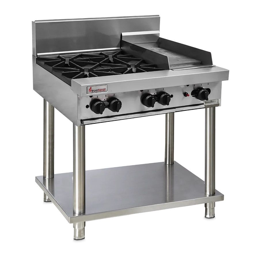 RCT9-4-3G-LP-STD9-KIT - Trueheat 900mm Top w 4 burners and 300mm griddle plate supplied with stand and regulator LP