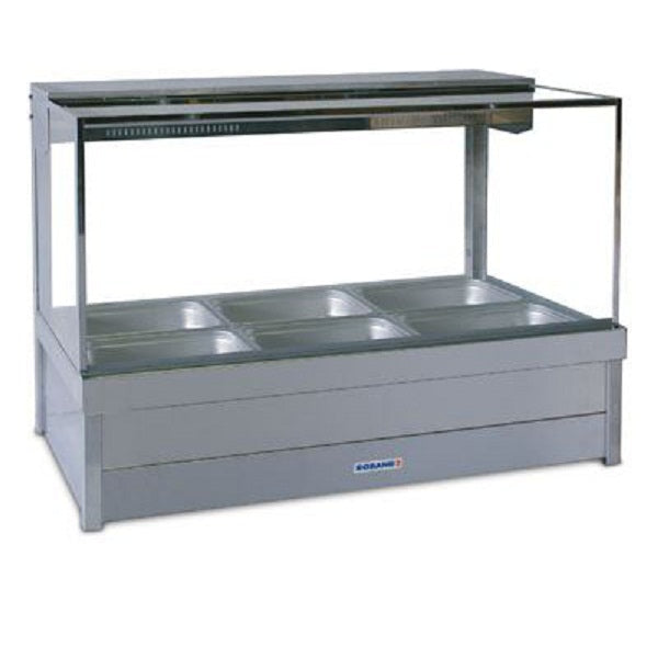 Roband Square Glass Hot Food Display Bar, 6 pans double row 