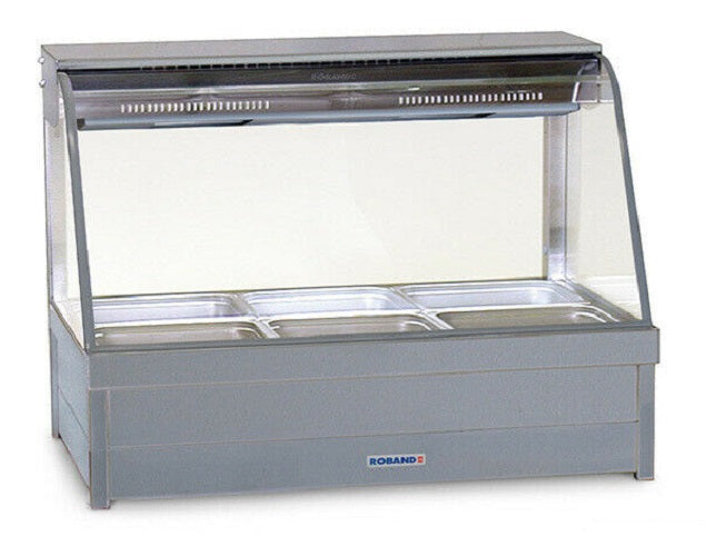 Roband Curved Glass Hot Food Display Bar, 6 pans double row 