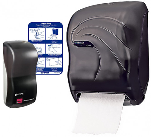 T1440TBK San Jamar Touchless Hands Free Washing Station Combo – Automatic Soap Dispenser & Towel Dispenser including hand washing chart