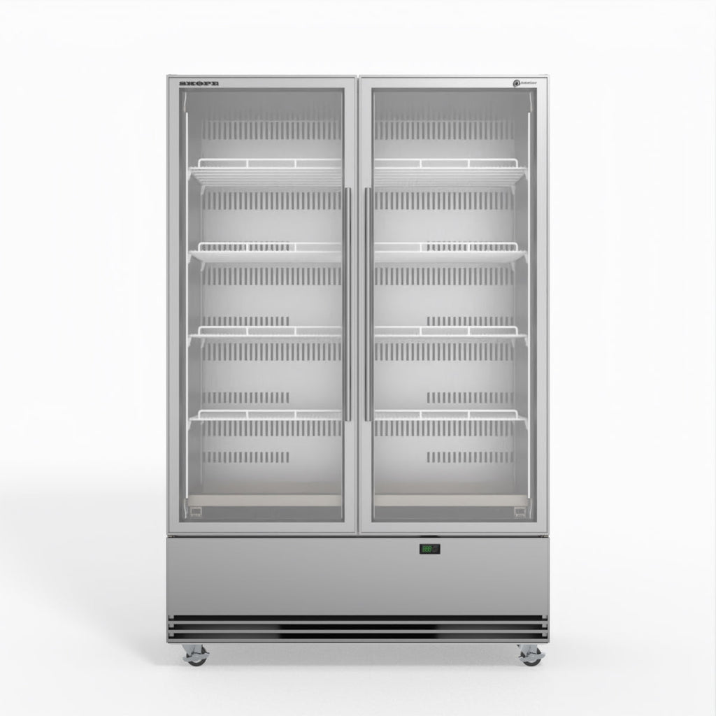 Skope SKB1200N-A 2 Glass Door Display or Storage Fridge STAINLESS STEEL