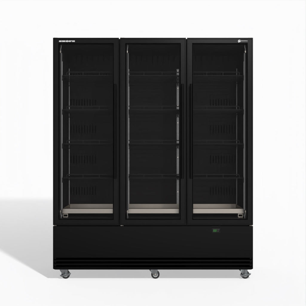 Skope SKB1500N-A 3 Glass Door Display or Storage Fridge BLACK