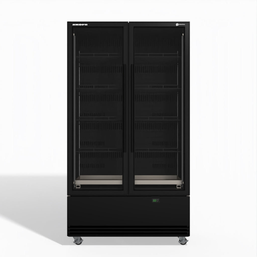 Skope SKB900N-A 2 Glass Door Display or Storage Fridge BLACK