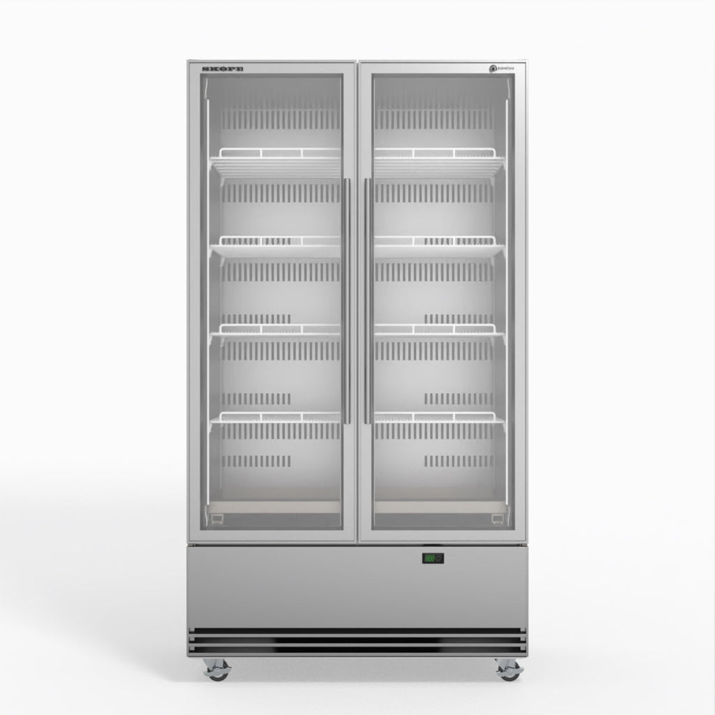 Skope SKB900N-A 2 Glass Door Display or Storage Fridge STAINLESS STEEL